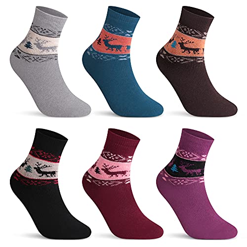 Libella 6 Paar Damen Socken Winter Dicke Thermosocken für Weihnachten Wintersocken mit Innenfrottee Vintage Stil Baumwolle warm Wollsocken Bunt 92215 35 38 von Libella