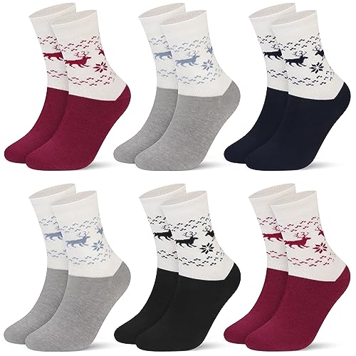 Libella 6 Paar Damen Socken Winter Dicke Thermosocken für Weihnachten Wintersocken mit Innenfrottee Vintage Stil Baumwolle warm Wollsocken Bunt 92257 35 38 von Libella