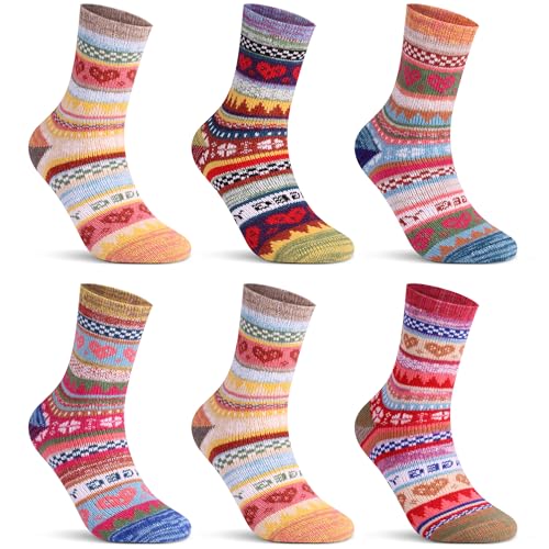 Libella 6 Paar Damensocken Wollsocken Thermosocken Wintersocken Wintersocken mit Innenfrottee Vintage Stil warm Bunt 2045 35-38 von Libella