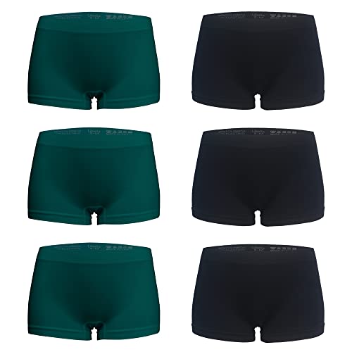 Libella 6er Pack Damen Boxershorts Microfaser Mehrpack Seamless Schwarz Dunkelgrün 3908 BDGR S/M von Libella