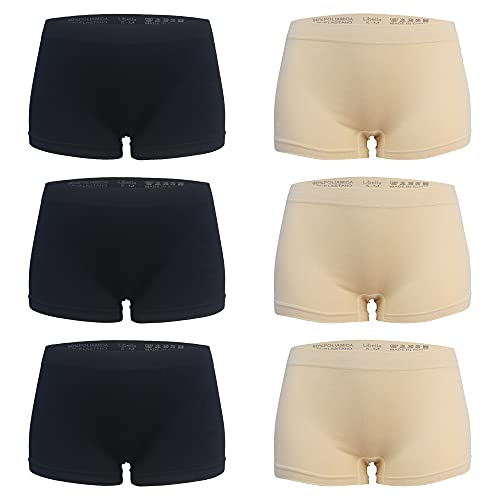 Libella 6er Pack Damen Panties Boxershorts Mikrofaser Seamless 3908 Schwarz Hautfarben S/M von Libella