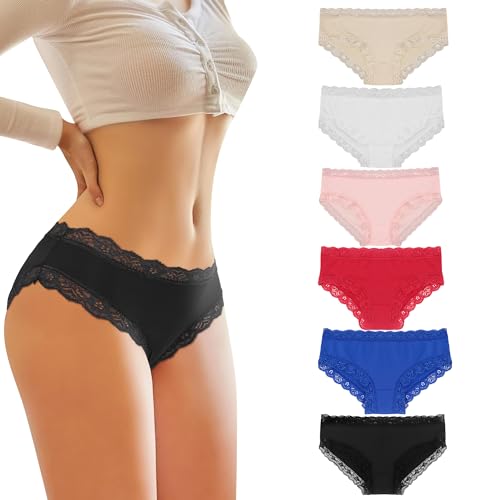 Libella Damen Unterhosen Panty Hipster Spitze Microfaser Taillenslip 6er Pack Mehrfarbig 3416 UN M von Libella