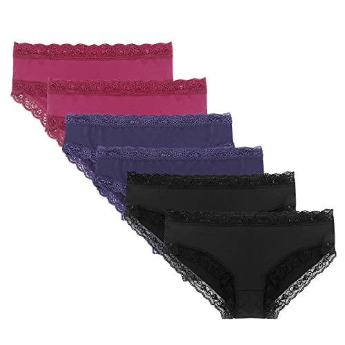 Libella Damen Unterhosen Panty Hipster Spitze Microfaser Taillenslip 6er Pack rot blau schwarz 3416 RML L von Libella