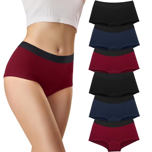 Libella 6er Pack Panties Damen Boxershorts Unterhosen Frauen Boxershorts mit Atmungsaktive Damen Pantys Mehrpack Hipsters Boxershorts Baumwolle mit Weicher dehnbarer Bund 3430-BRM-M von Libella