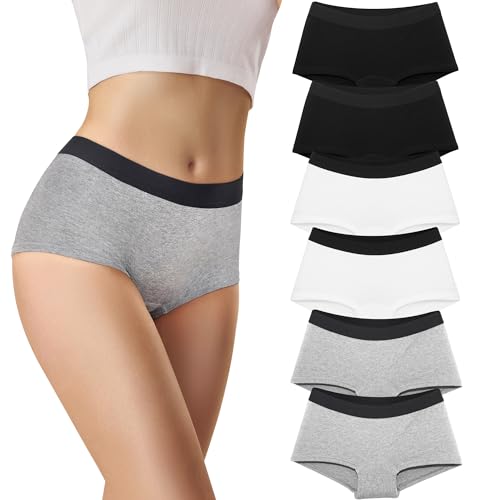 Libella 6er Pack Panties Damen Boxershorts Unterhosen Frauen Boxershorts mit Atmungsaktive Damen Pantys Mehrpack Hipsters Boxershorts Baumwolle mit Weicher dehnbarer Bund 3430-BWG-S von Libella