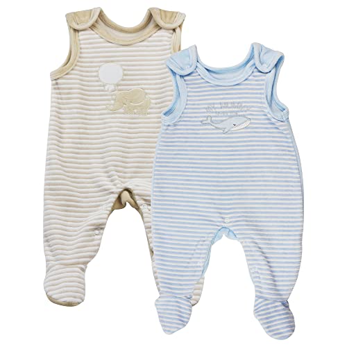 Libella Baby Jungen Strampler mit Aufdruck Spruch Elefanten Delfin Gemustert aus Samt 2er Pack 7101 BEU 62 von Libella