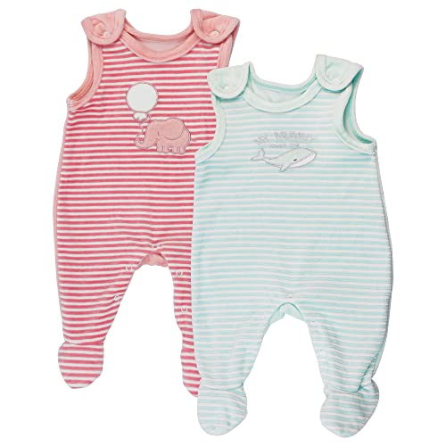 Libella Baby Mädchen Strampler mit Aufdruck Spruch Elefanten Delfin Gemustert aus Samt 2er Pack 7101 PGR 62 von Libella