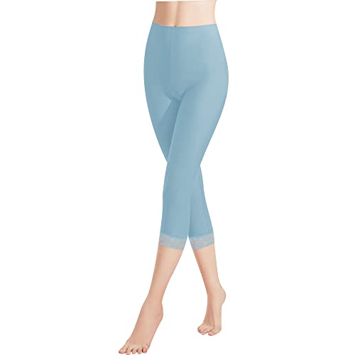 Libella Damen Leggings 3/4 Hose mit Spitze aus Baumwolle Capri-Hose mit Hohe Taille bunt Slim Fitnesshose Blau L 4166 von Libella