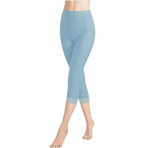 Libella Damen Leggings 3/4 Hose mit Spitze aus Baumwolle Capri-Hose mit Hohe Taille bunt Slim Fitnesshose Blau XL 4166 von Libella