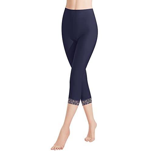 Libella Damen Leggings 3/4 Hose mit Spitze aus Baumwolle Capri-Hose mit Hohe Taille bunt Slim Fitnesshose Dunkelblau M 4166 von Libella