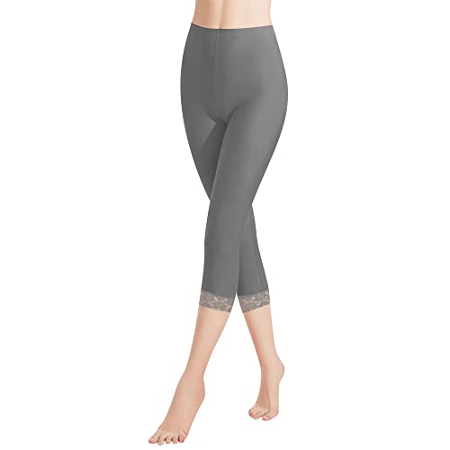 Libella Damen Leggings 3/4 Hose mit Spitze aus Baumwolle Capri-Hose mit Hohe Taille bunt Slim Fitnesshose Grau L 4166 von Libella