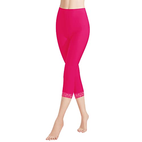 Libella Damen Leggings 3/4 Hose mit Spitze aus Baumwolle Capri-Hose mit Hohe Taille bunt Slim Fitnesshose Magenta L 4166 von Libella