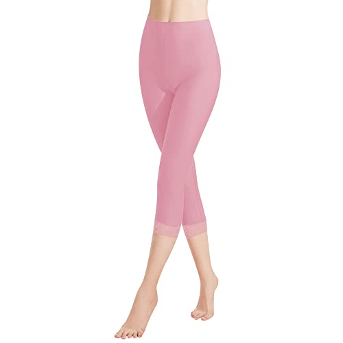 Libella Damen Leggings 3/4 Hose mit Spitze aus Baumwolle Capri-Hose mit Hohe Taille bunt Slim Fitnesshose Rosa L 4166 von Libella