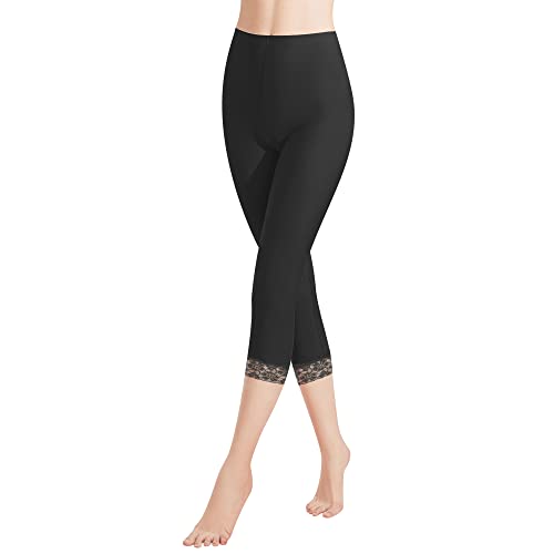 Libella Damen Leggings 3/4 Hose mit Spitze aus Baumwolle Capri-Hose mit Hohe Taille bunt Slim Fitnesshose Schwarz M 4166 von Libella