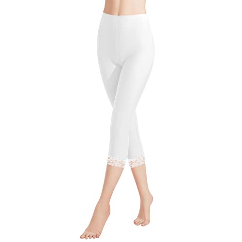 Libella Damen Leggings 3/4 Hose mit Spitze aus Baumwolle Capri-Hose mit Hohe Taille bunt Slim Fitnesshose Weiß XXL 4166 von Libella
