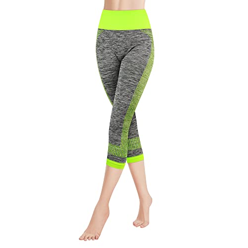 Libella Damen Leggings 3/4 Sporthose High Waist Sportleggins Mehrfarbig Strech Fitness Laufhose Caprihose 4119 Grün L XL von Libella