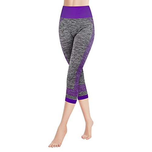 Libella Damen Leggings 3/4 Sporthose High Waist Sportleggins Mehrfarbig Strech Fitness Laufhose Caprihose 4119 Lila L XL von Libella