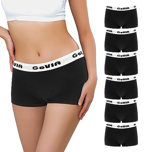 Libella Damen Panties Boxershorts 6er Pack Hipsters Panties Damen Boxershorts aus Baumwolle Unterhosen,Damen Boyshorts Höschen Baumwolle Boxershorts Schwarz 3921 BL L von Libella