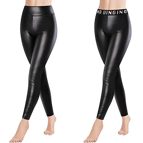 Libella Damen Sexy Kunstleder Leggings high Waist PU Leder Leggins Strumpfhosen in Lederoptik elatische Treggings Skinny Lederimitat 4164 A+B S von Libella