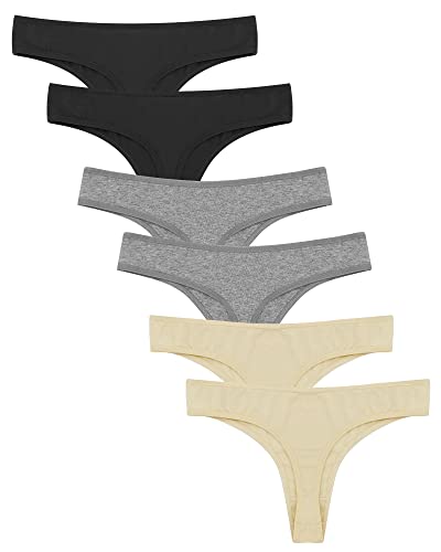 Libella Damen Strings Tanga Unterwäsche Thong Höschen aus Baumwolle Frauen Slips 6er-Pack 3904 Schwarz Grau Beige L von Libella