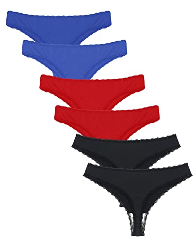 Libella Damen Thongs Niedrig Taille Tangas Seidig Satin Weichen Spitze Unterwäsche 6er-Pack Mehrfarbig 3208BBR S von Libella