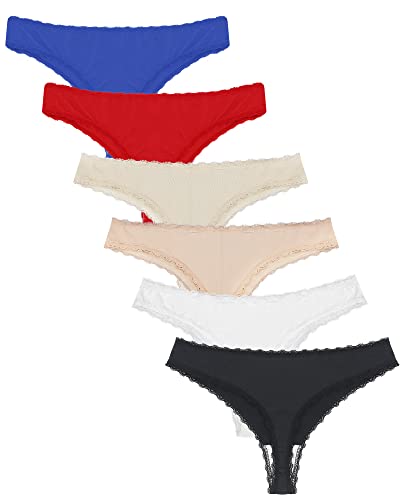 Libella Damen Thongs Niedrig Taille Tangas Seidig Satin Weichen Spitze Unterwäsche 6er-Pack Mehrfarbig 3208UN M von Libella