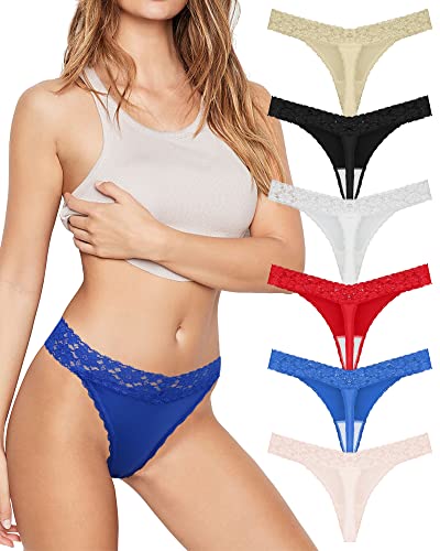 Libella Damen Strings mit Sexy Spitze Niedrig Taille Thongs T Back Höschen 6er Pack Mehrfarbig 3209UN L von Libella