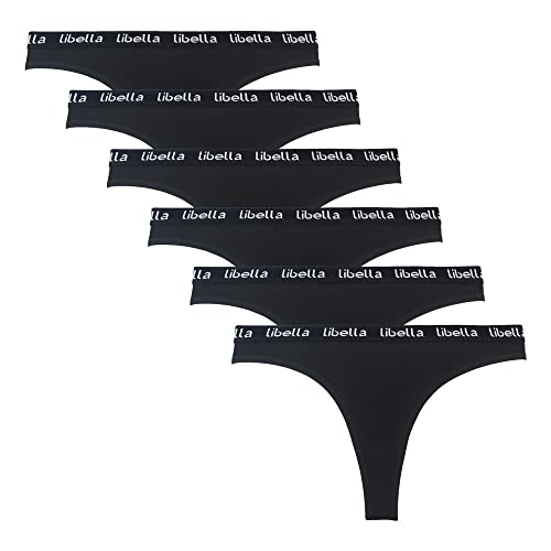 Libella Baumwolle Tanga Damen,6er Pack Damen String Tanga Damen Set, Sexy Dessous Schwarz Damen Thongs 3207BL M von Libella