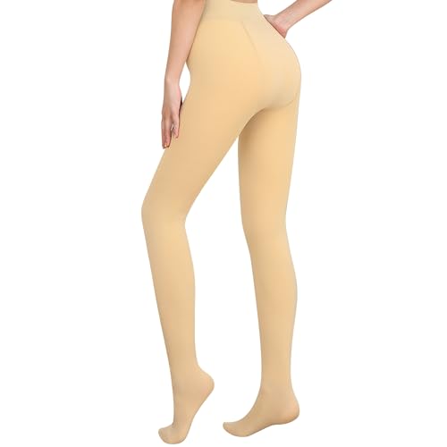 Libella Damen Thermo Strumpfhosen gefütterte Fleece Pantyhose Winter warm blickdichte Thermostrumpfhose Leggings Kuschel Seamless Dicke Plüsch Mehrfarbig 4152 Beige L von Libella