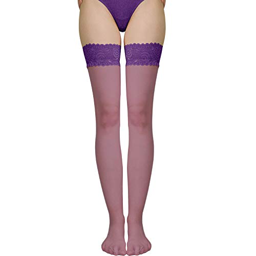 Libella halterlose Strümpfe Damen Sexy 20 Den mit Spitzenbund (5-8 cm) Stay up Nylonstrümpfe 2503 Lila S/M von Libella