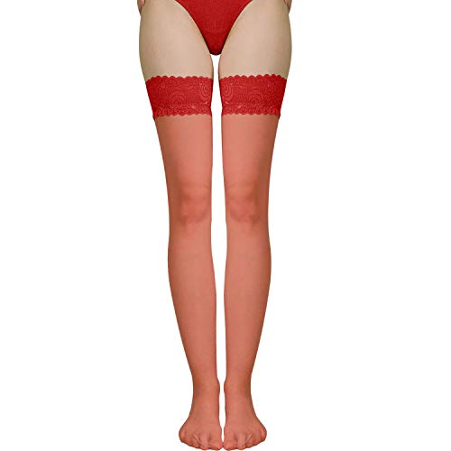 Libella halterlose Strümpfe Damen Sexy 20 Den mit Spitzenbund (5-8 cm) Stay up Nylonstrümpfe 2503 Rot S/M von Libella