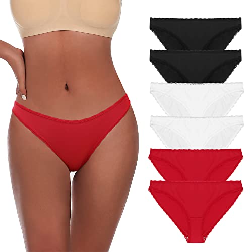 Libella String Tanga Damen Microfibre Tai Taillenslip Brazilian Slip mit Spitze 6er Pack Schwarz Weiß Rot 3301 BWR L von Libella