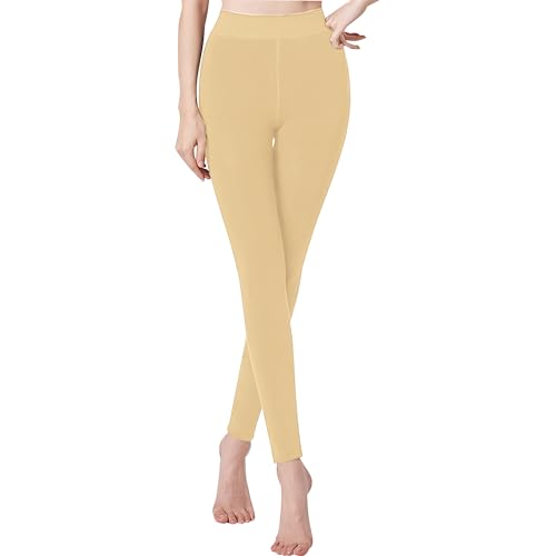 Libella Thermo Legggings Damen gefüttert Winter warm nahtlos Strumpfhose ohne Fuß Kuschel Seamless Treggings hoch Bund Sport Lange Tight 4130 Beige L von Libella