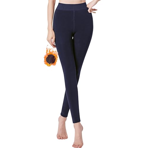 Libella Thermo Legggings Damen gefüttert Winter warm nahtlos Strumpfhose ohne Fuß Kuschel Seamless Treggings hoch Bund Sport Lange Tight 4130 Blau L von Libella