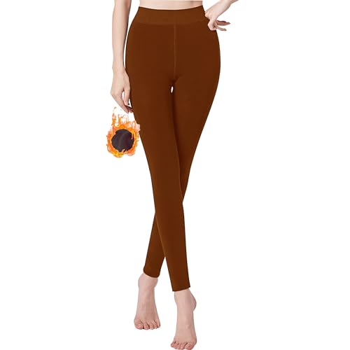 Libella Thermo Legggings Damen gefüttert Winter warm nahtlos Strumpfhose ohne Fuß Kuschel Seamless Treggings hoch Bund Sport Lange Tight 4130 Braun XL von Libella