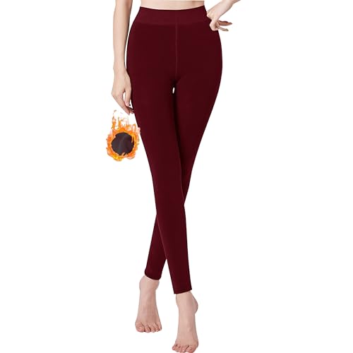 Libella Thermo Legggings Damen gefüttert Winter warm nahtlos Strumpfhose ohne Fuß Kuschel Seamless Treggings hoch Bund Sport Lange Tight 4130 Rot L von Libella