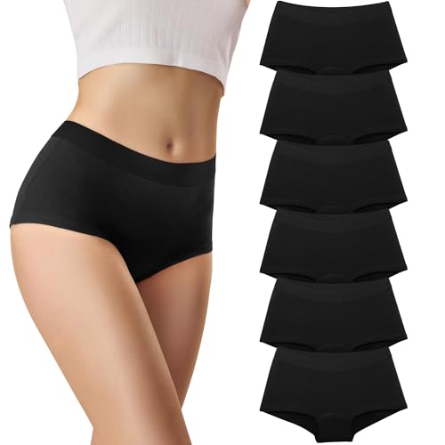 Libella Unterhosen Damen Baumwolle Panties Atmungsaktiv Mittlere Taille Hipster Slips Bequeme Unterwäsche für Frauen Baumwoll Schritt 6er Pack Schwarz S von Libella