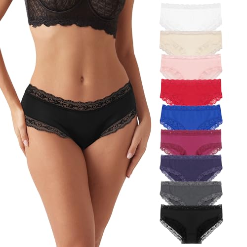 Libella Unterhosen Damen 6er Pack Baumwolle Unterwäsche Spitze Slips Soft Hipster Sexy Panties Mehrpack Farben nach Zufallsprinzip M von Libella