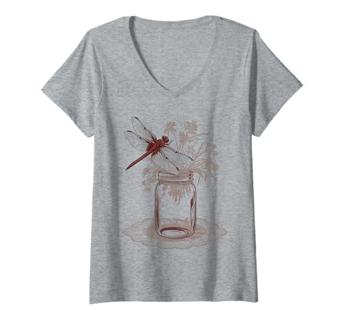 Damen Cottagecore Libelle Natur Ästhetisch Floral Libelle T-Shirt mit V-Ausschnitt Damen Cottagecore Libelle Natur Ästhetisch Floral Libelle T-Shirt mit V-Ausschnitt von Libelle Blumen Geschenke Cottagecore Ästhetik