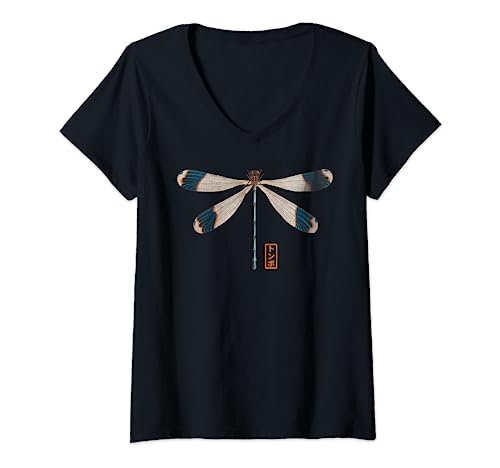 Damen Retro Vintage Japan Kunst Dragonfly Libelle T-Shirt mit V-Ausschnitt Damen Retro Vintage Japan Kunst Dragonfly Libelle T-Shirt mit V-Ausschnitt von Libelle Naturalist Kunstdruck für Naturliebhaber