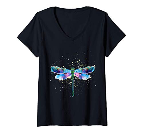 Damen Lieblingstier Damen Frauen Tiere Wissenschaft Libelle T-Shirt mit V-Ausschnitt von Libelle Tier Geschenkidee Liebhaber Libelle