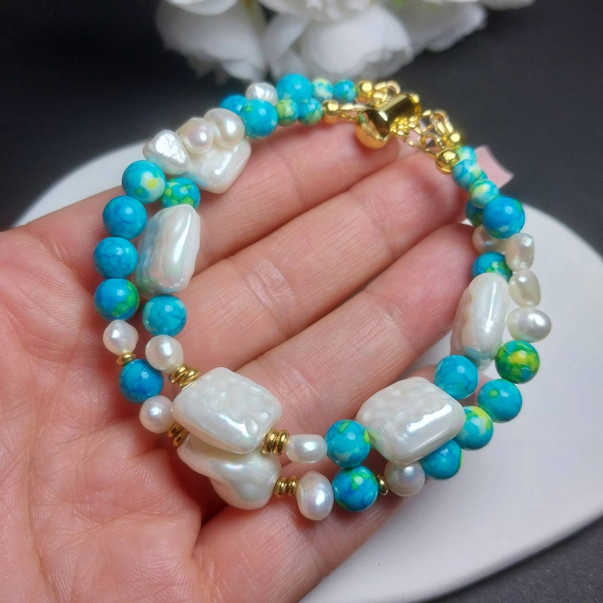 Bracelet - Freshwater Pearls Natural Stones Jewelry Women's Gift Bracelet - Freshwater Pearls Natural Stones Jewelry Women's Gift von LibelleLaden