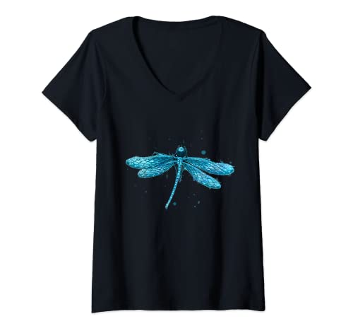 Damen Buntes Tier Fliegen Damen Herren Motiv Schöne Kunst Libelle T-Shirt mit V-Ausschnitt Damen Buntes Tier Fliegen Damen Herren Motiv Schöne Kunst Libelle T-Shirt mit V-Ausschnitt von Libellen Design Frauen Kinder Männer Insekt Deko