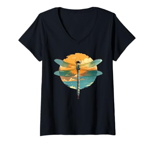 Damen Libellen Libelle T-Shirt mit V-Ausschnitt Damen Libellen Libelle T-Shirt mit V-Ausschnitt von Libellen Libelle Tier Shop