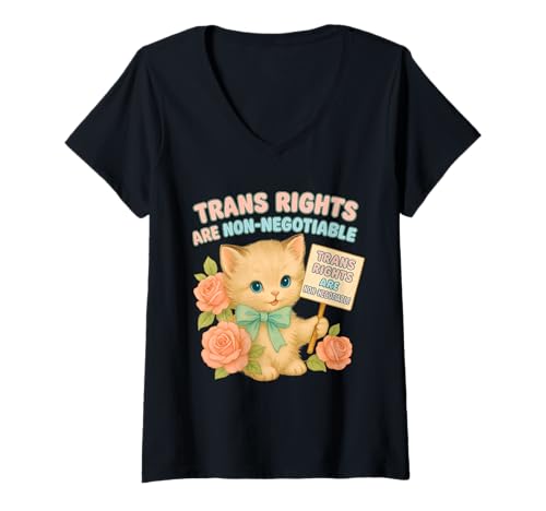 Damen Trans-Rechte sind Nicht verhandelbar, niedliches Katzenmotiv im Retro-Look T-Shirt mit V-Ausschnitt Damen Trans-Rechte sind Nicht verhandelbar, niedliches Katzenmotiv im Retro-Look T-Shirt mit V-Ausschnitt von Liberal Vintage Aesthetic