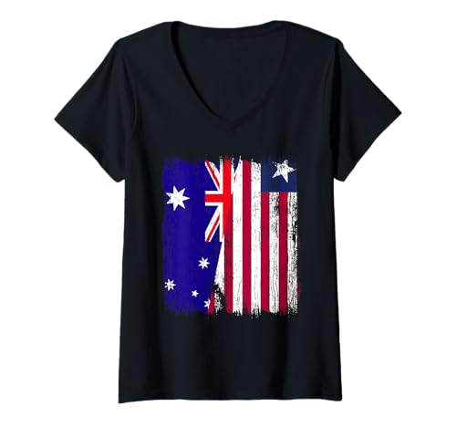 Damen Australien Liberia Half Flag Australian Liberian Jersey T-Shirt mit V-Ausschnitt von Liberia Flag Designs Proud Liberian Roots