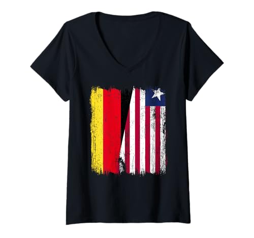 Damen Deutschland Liberia Halbflagge Deutsches Liberianisches Trikot T-Shirt mit V-Ausschnitt von Liberia Flag Designs Proud Liberian Roots