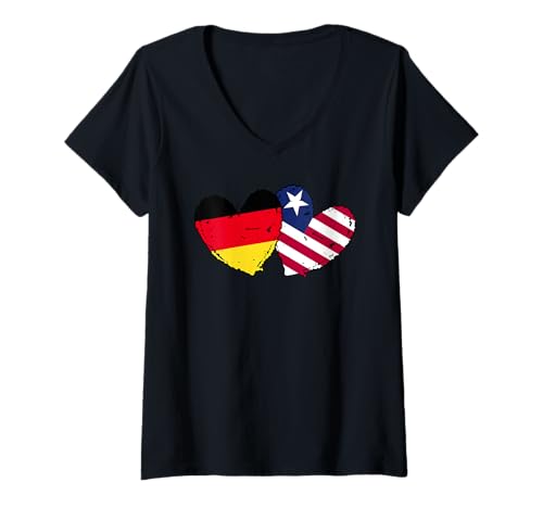Damen Deutschland Liberia Liebe Herz Deutsche Liberianische Doppelflagge T-Shirt mit V-Ausschnitt Damen Deutschland Liberia Liebe Herz Deutsche Liberianische Doppelflagge T-Shirt mit V-Ausschnitt von Liberia Flag Designs Proud Liberian Roots