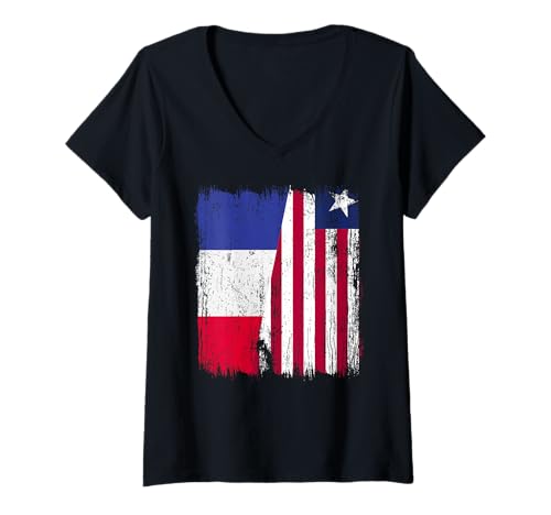 Damen Frankreich Liberia Halbflagge French Liberian Jersey T-Shirt mit V-Ausschnitt Damen Frankreich Liberia Halbflagge French Liberian Jersey T-Shirt mit V-Ausschnitt von Liberia Flag Designs Proud Liberian Roots