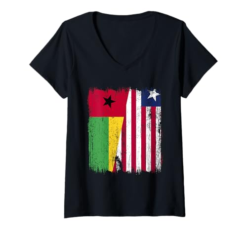 Damen Guinea Liberia Halbflagge Guineischen Liberian Jersey T-Shirt mit V-Ausschnitt Damen Guinea Liberia Halbflagge Guineischen Liberian Jersey T-Shirt mit V-Ausschnitt von Liberia Flag Designs Proud Liberian Roots